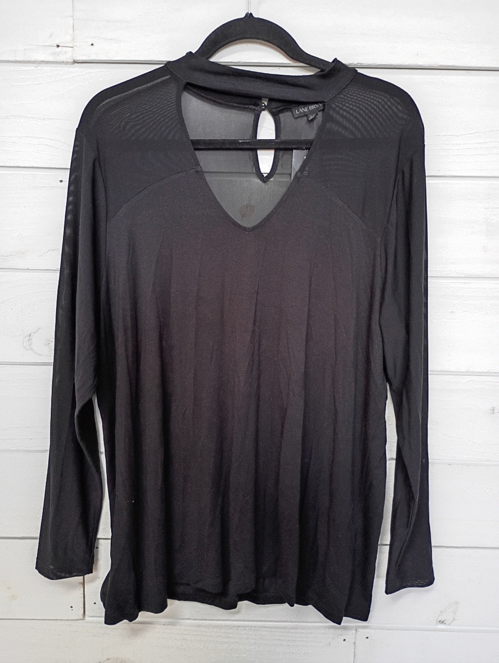 Lane Bryant Black Long-Sleeve Mesh Yoke Top